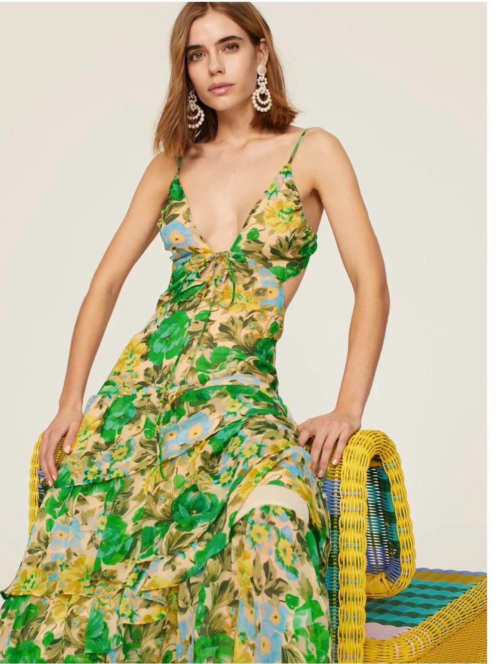 ASTR The Label Tie-Front Floral Aneira Maxi Dress with Tiered Ruffles